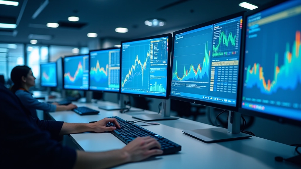 Moderne Statistikzentrale mit Monitoren und Datenvisualisierungen